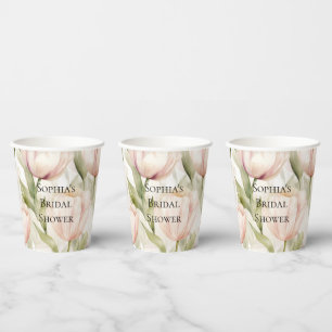 Blush Pink Cream Tulips Floral Bridal Shower Paper Cups