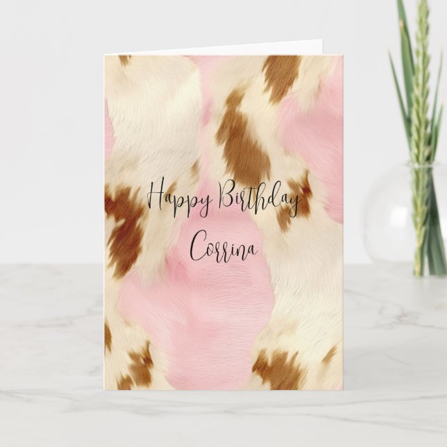 Blush Pink Cream White Brown Cowhide Card (Front)