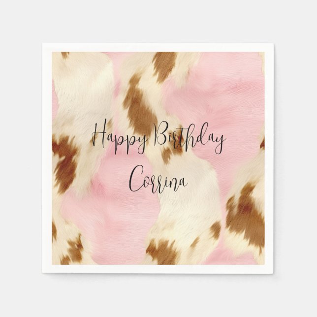 Blush Pink Cream White Brown Cowhide Napkin (Front)