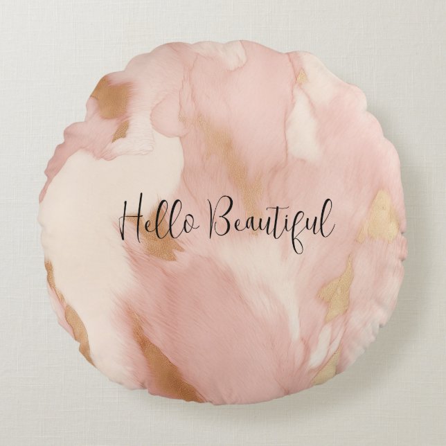 Blush Pink Cream White Gold Cowhide Round Cushion (Front)