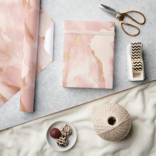 Blush Pink Cream White Gold Cowhide Wrapping Paper (Crafts)