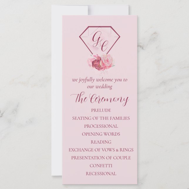Blush Pink & Crimson Red Wedding Program (Front)