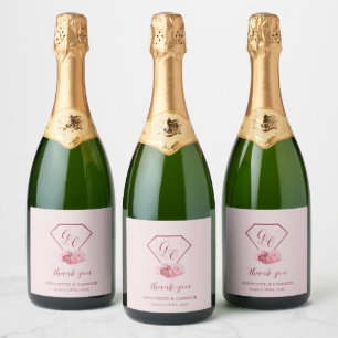 Blush Pink & Crimson Red Wedding  Sparkling Wine Label