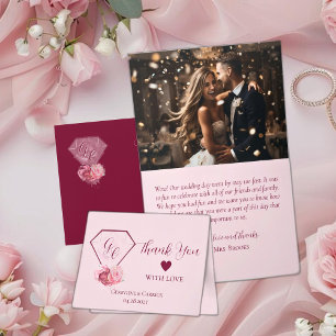Blush Pink & Crimson Red Wedding Thank You Card