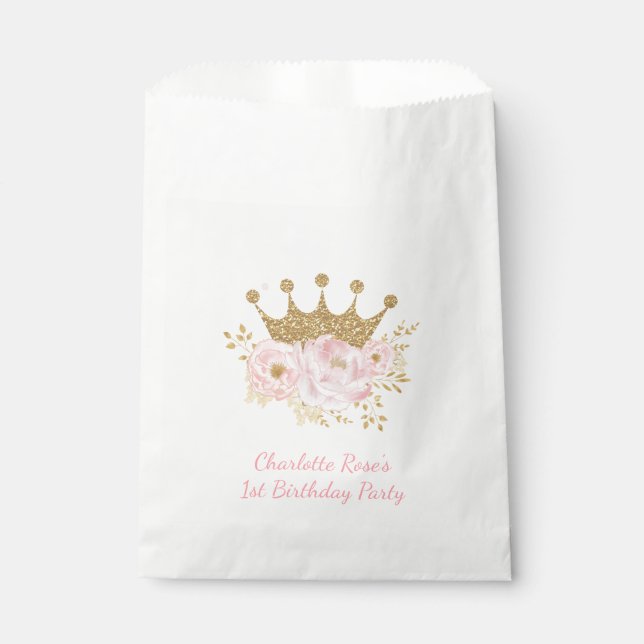 Blush Pink Crown Princess Baby Shower Birthday Favour Bags (Front)