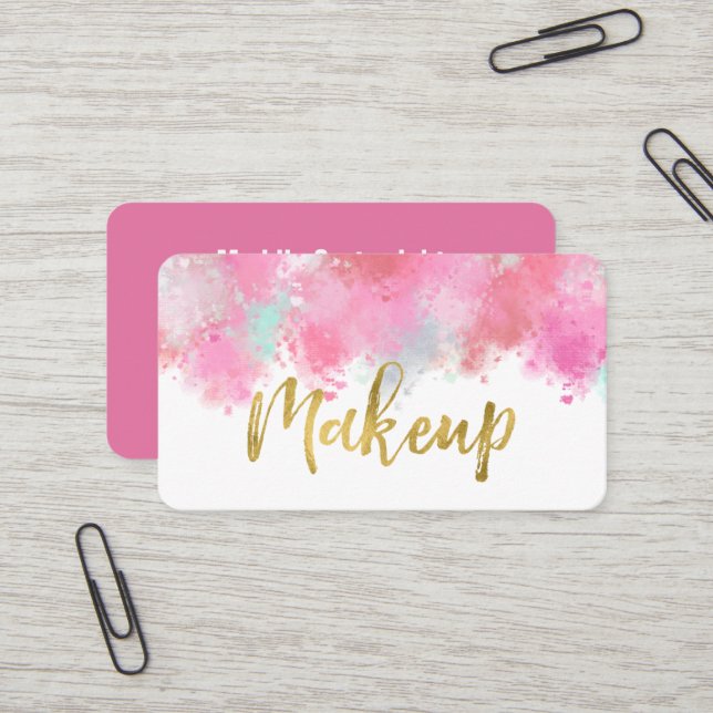 Blush Pink Crushed Makeup Business Card (Front/Back In Situ)