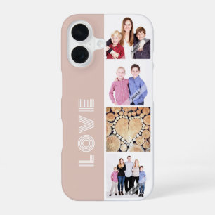 Blush pink Custom 4 Photo Collage Love Family iPhone 16 Case