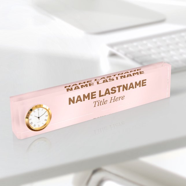 Blush Pink Custom Bold Minimalist Modern Clock Nameplate (Creator Uploaded)