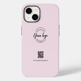 Blush Pink Custom Business Logo Website QR code iPhone 14 Case