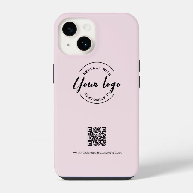 Blush Pink Custom Business Logo Website QR code  iPhone Case (Back)