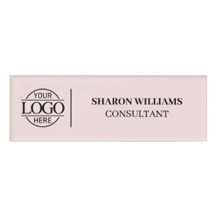 Blush Pink Custom Company Logo Employee Staff Name Tag