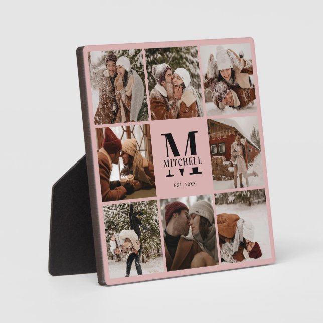 Blush Pink Custom Family Photo Collage | Monogram Plaque (Front)