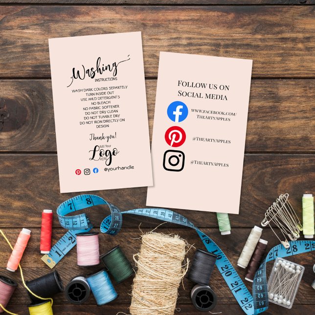 Blush Pink Custom Logo Fabric washing instructions Business Card (Creator Uploaded)