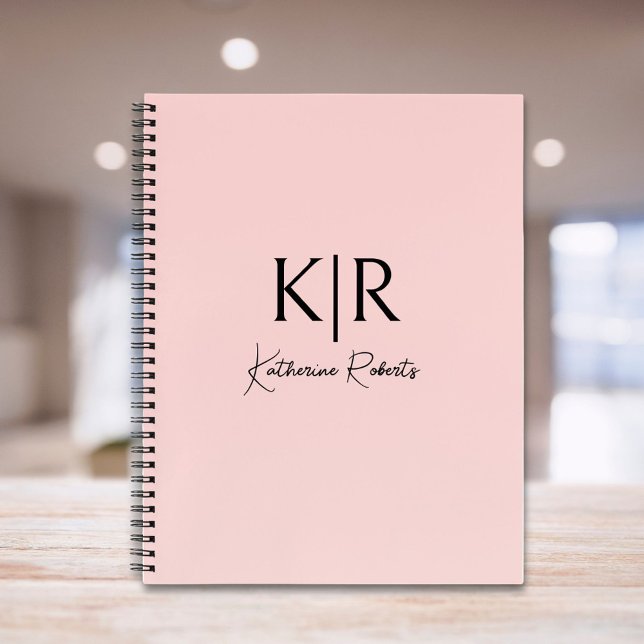 Blush Pink Custom Monogram Name  Notebook (Creator Uploaded)