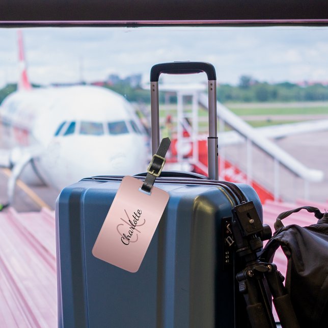 Blush pink custom monogram name script luggage tag (Creator Uploaded)