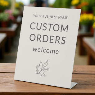 Blush Pink Custom Orders Welcome Business Pedestal Sign
