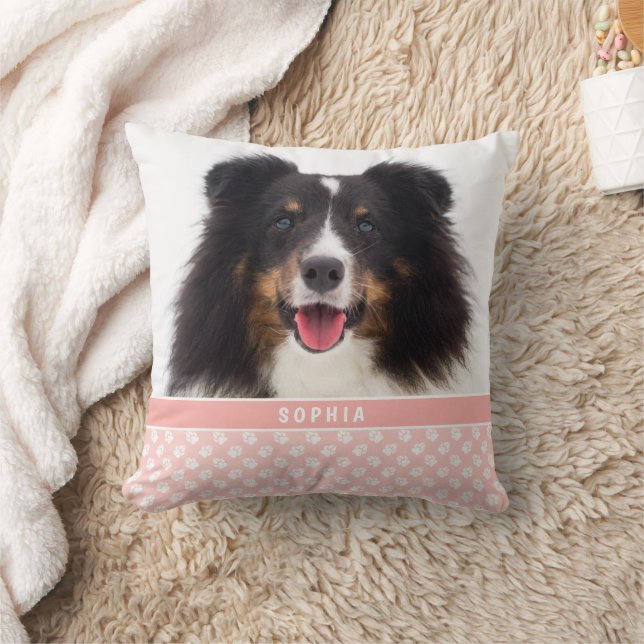 Blush Pink Custom Pet Photo With White Paws & Name Cushion (Blanket)