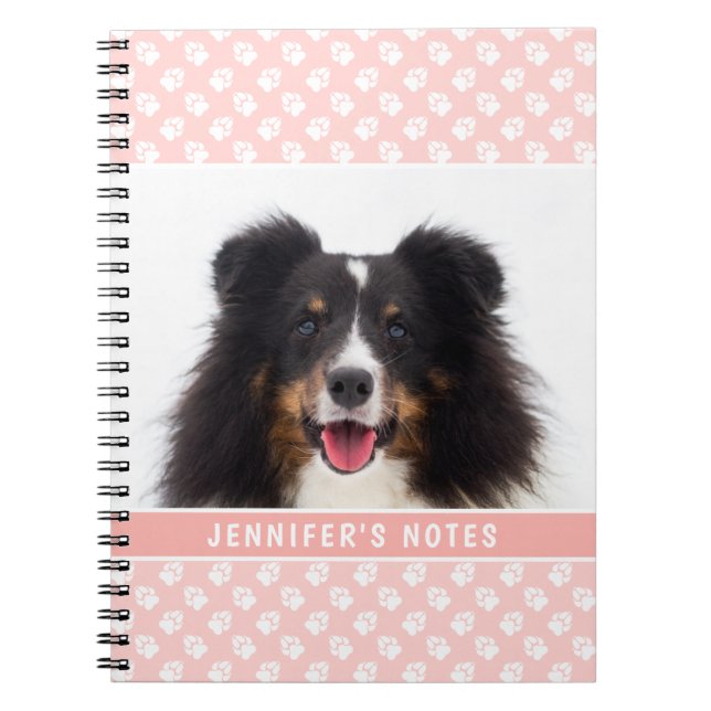 Blush Pink Custom Pet Photo With White Paws & Text Notebook (Front)