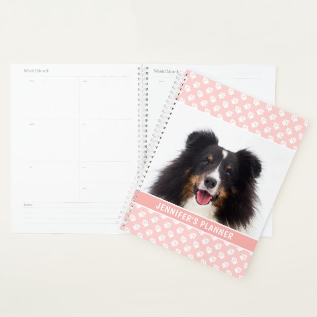 Blush Pink Custom Pet Photo With White Paws & Text Planner (Display)