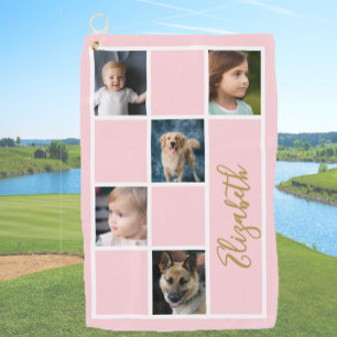 Blush Pink Custom Template Family Photos Golf Towel