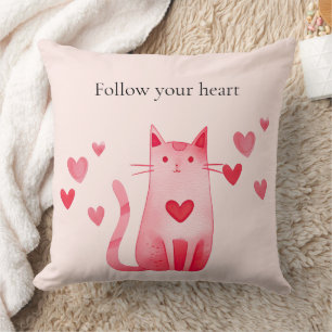 Blush Pink Cute Cat Hearts Cushion