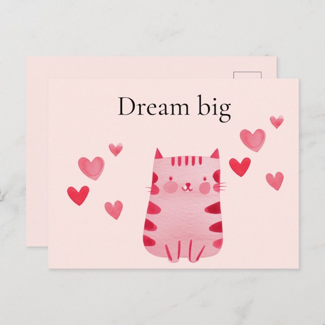 Blush Pink Cute Cat Hearts  Postcard (Front/Back)