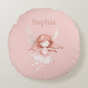 Blush Pink Cute Fairy Wings Dress Round Cushion