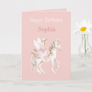Blush Pink Cute Fairy Wings Dress Unicorn Birthday Card