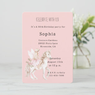 Blush Pink Cute Fairy Wings Dress Unicorn Birthday Invitation