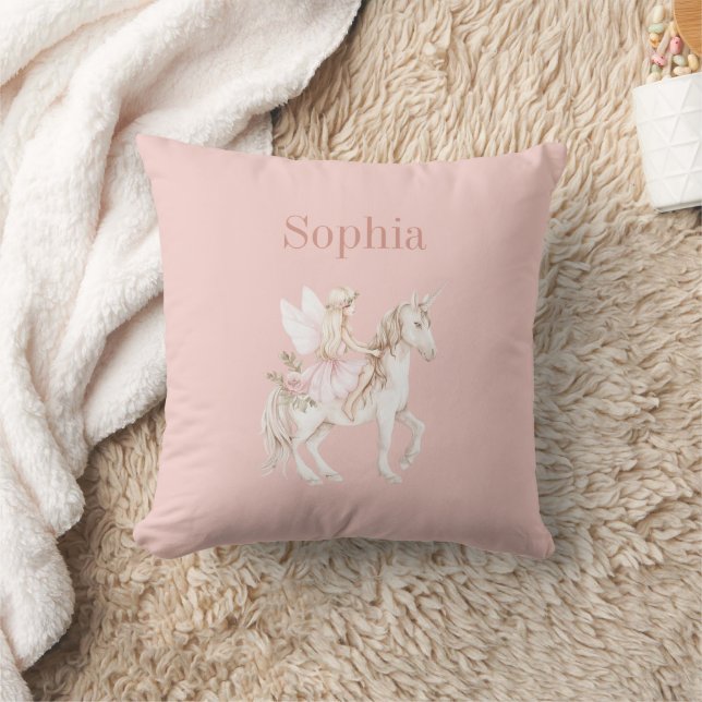 Blush Pink Cute Fairy Wings Dress Unicorn Cushion (Blanket)