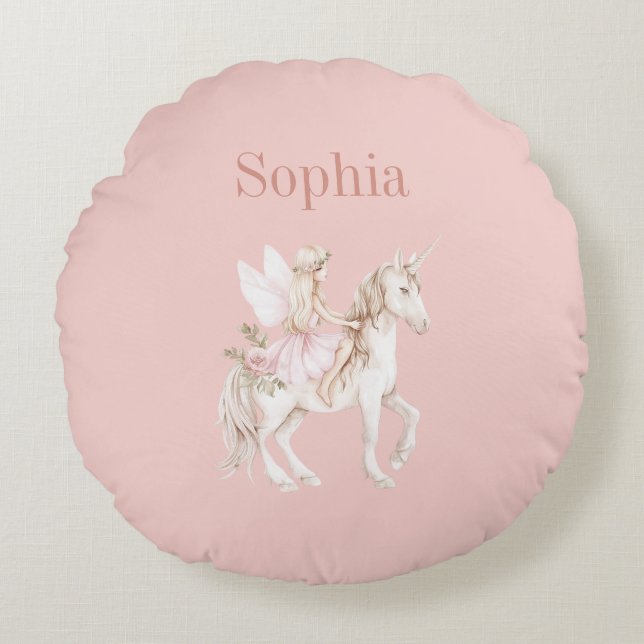 Blush Pink Cute Fairy Wings Dress Unicorn Round Cushion (Front)
