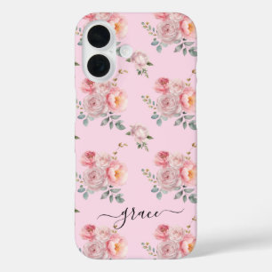 Blush Pink Cute Girly Boho Floral Personalised iPhone 16 Case