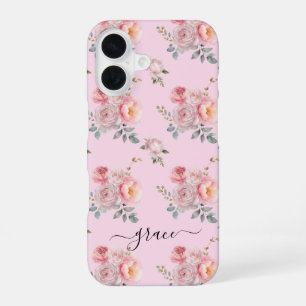 Blush Pink Cute Girly Boho Floral Personalised iPhone 16 Case