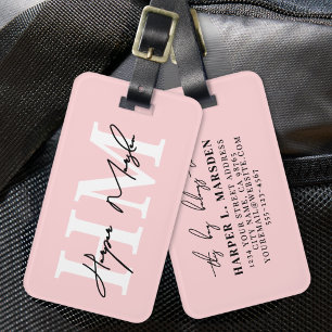 Blush Pink Cute Monogram Luggage Tag