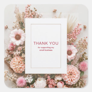 Blush Pink Dahlia Dried Floral Boho Frame Art Square Sticker