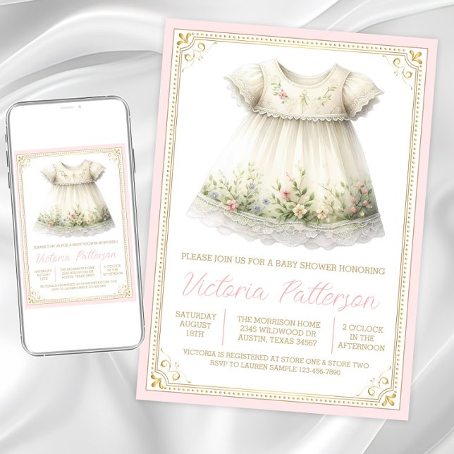 Blush Pink Dainty Wildflower Dress Baby Shower Invitation (Blush dainty dress baby shower invitation. Instant download and printed invitations available.)