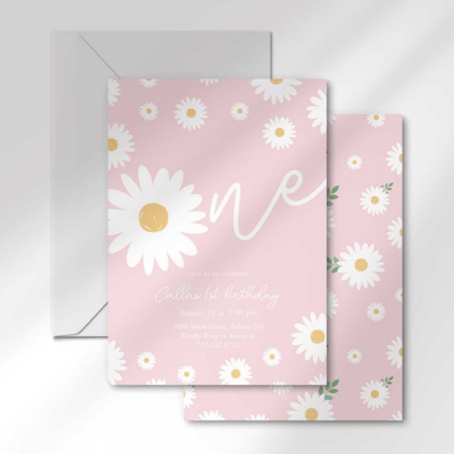 Blush Pink Daisy 1st Birthday Invitation (Creator Uploaded)