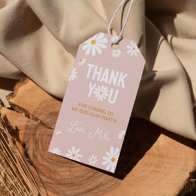 Blush Pink Daisy Birthday Party Thank You Tag (Creator Uploaded)