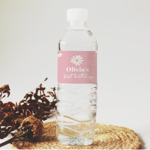 Blush Pink Daisy Birthday Water Bottle Label