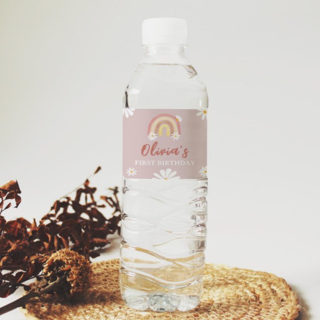 Blush Pink Daisy Birthday Water Bottle Label (Creator Uploaded)