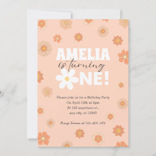 Blush Pink Daisy First Birthday Invitation