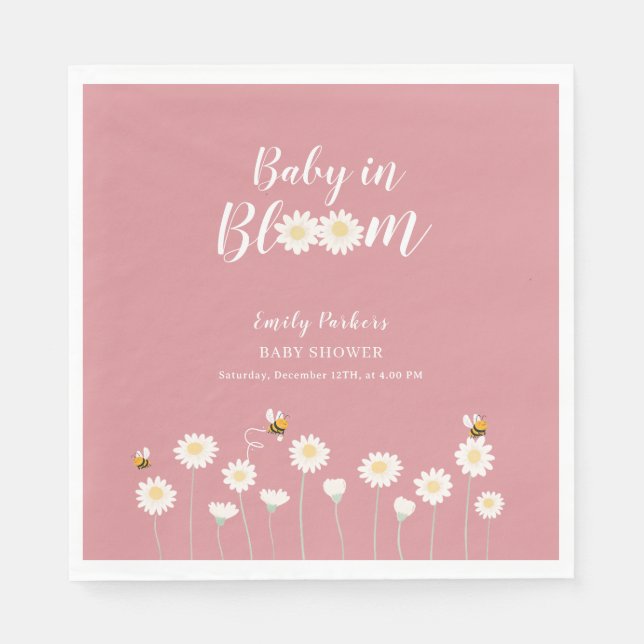 Blush Pink Daisy Floral Baby In Bloom Shower Napkin (Front)