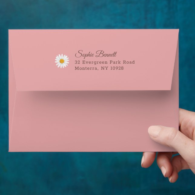 Blush Pink Daisy Floral Baby Shower Return Envelope (Hand)