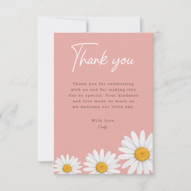 Blush Pink Daisy Floral Baby Shower Thank You Card (Front)