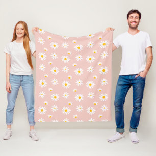 Blush Pink Daisy Flowers Groovy Boho Pattern Fleece Blanket