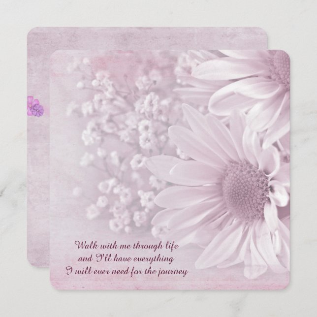 blush pink daisy wedding bouquet invitation (Front/Back)