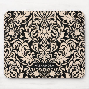 Blush Pink Damask on Black Mouse Pad