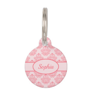 Blush Pink Damask Pattern & Custom Pet Info Tag
