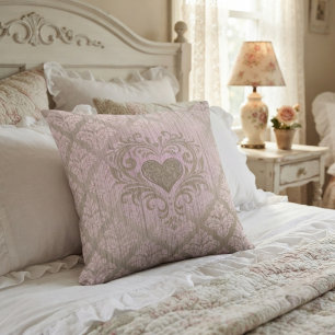 Blush Pink Damask with Heart Cushion