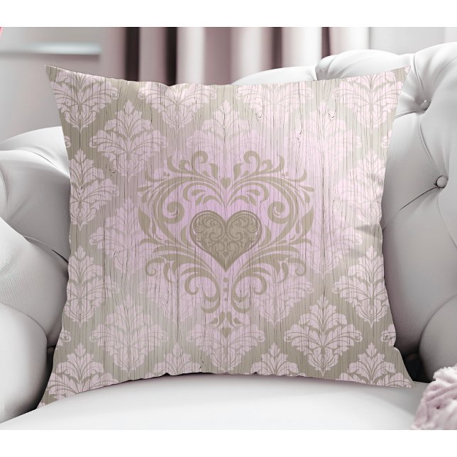 Blush Pink Damask With Heart  Cushion (Creator Uploaded)